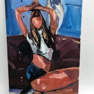 Jose Trujillo Impasto Oil on Canvass Bird And Woman Models 10x20 w Certificate